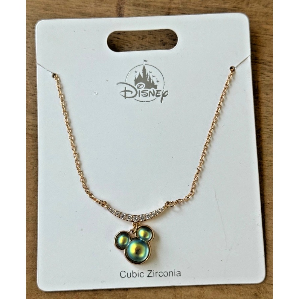 2026 Disney Parks Mickey Mouse Icon Necklace Opalescent Green Jewelry CZ NEW